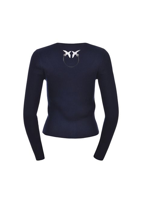 Cardigan Pinko donna Assia 104810 A1KW Blu seta corto aderente costine scollo tondo PINKO | Cardigan | 104810 A1KWF92